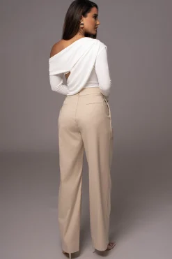 Beige Asymmetrical Draped Trousers