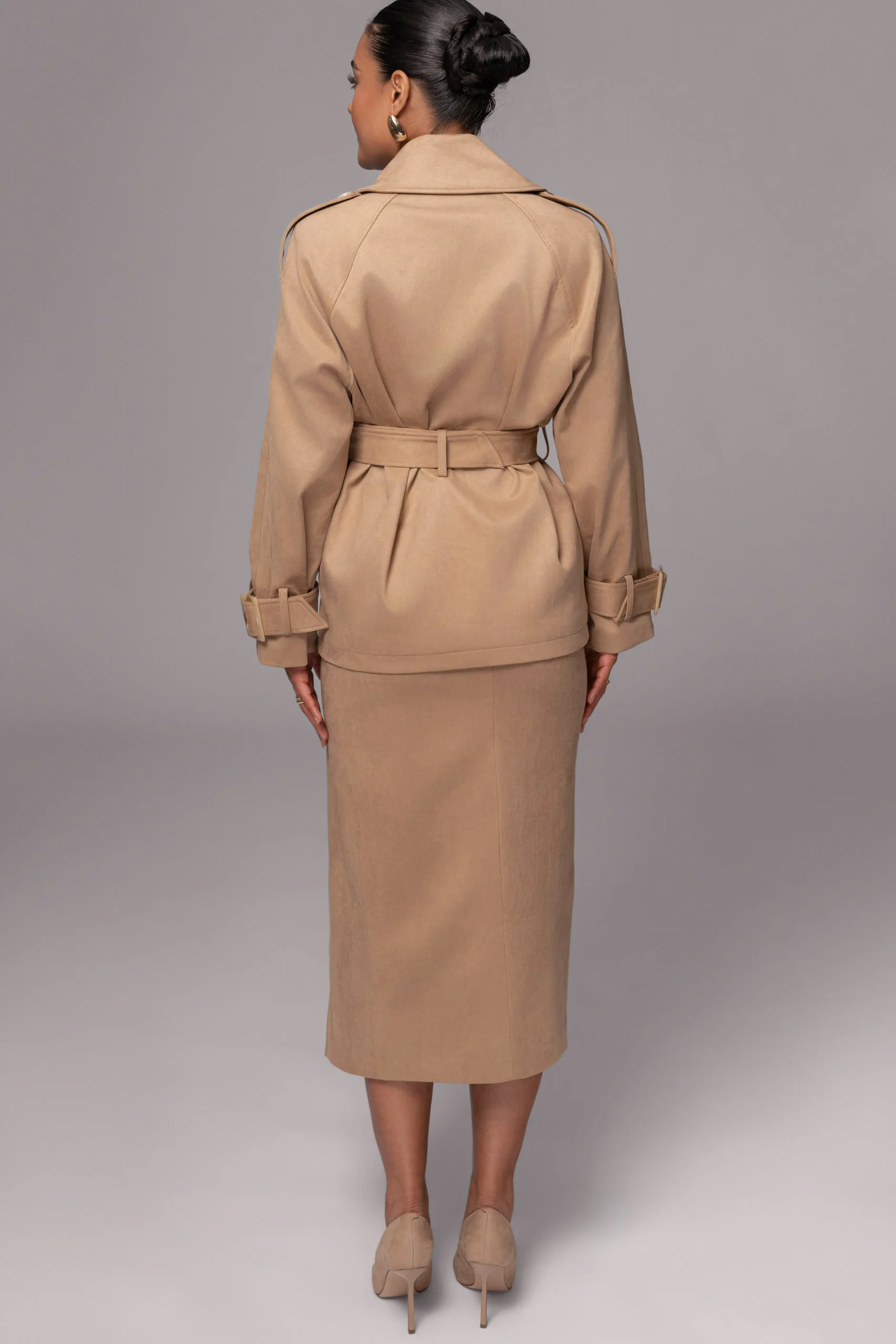 Beige Audrey Suede Midi Skirt