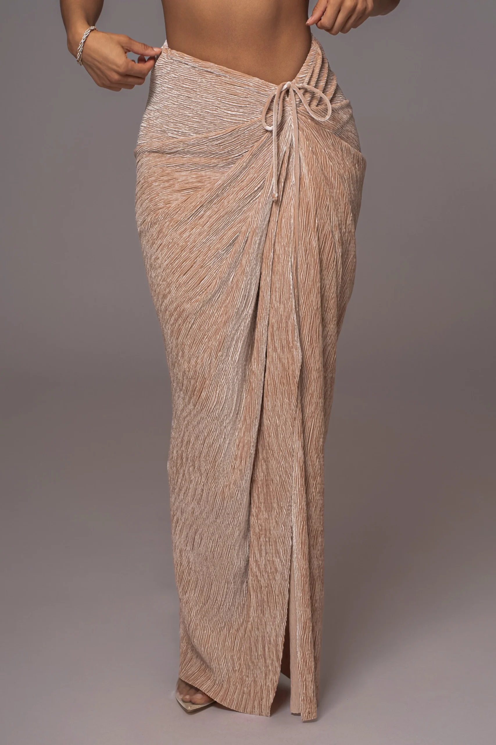 Beige Chosen One Velvet Skirt Set