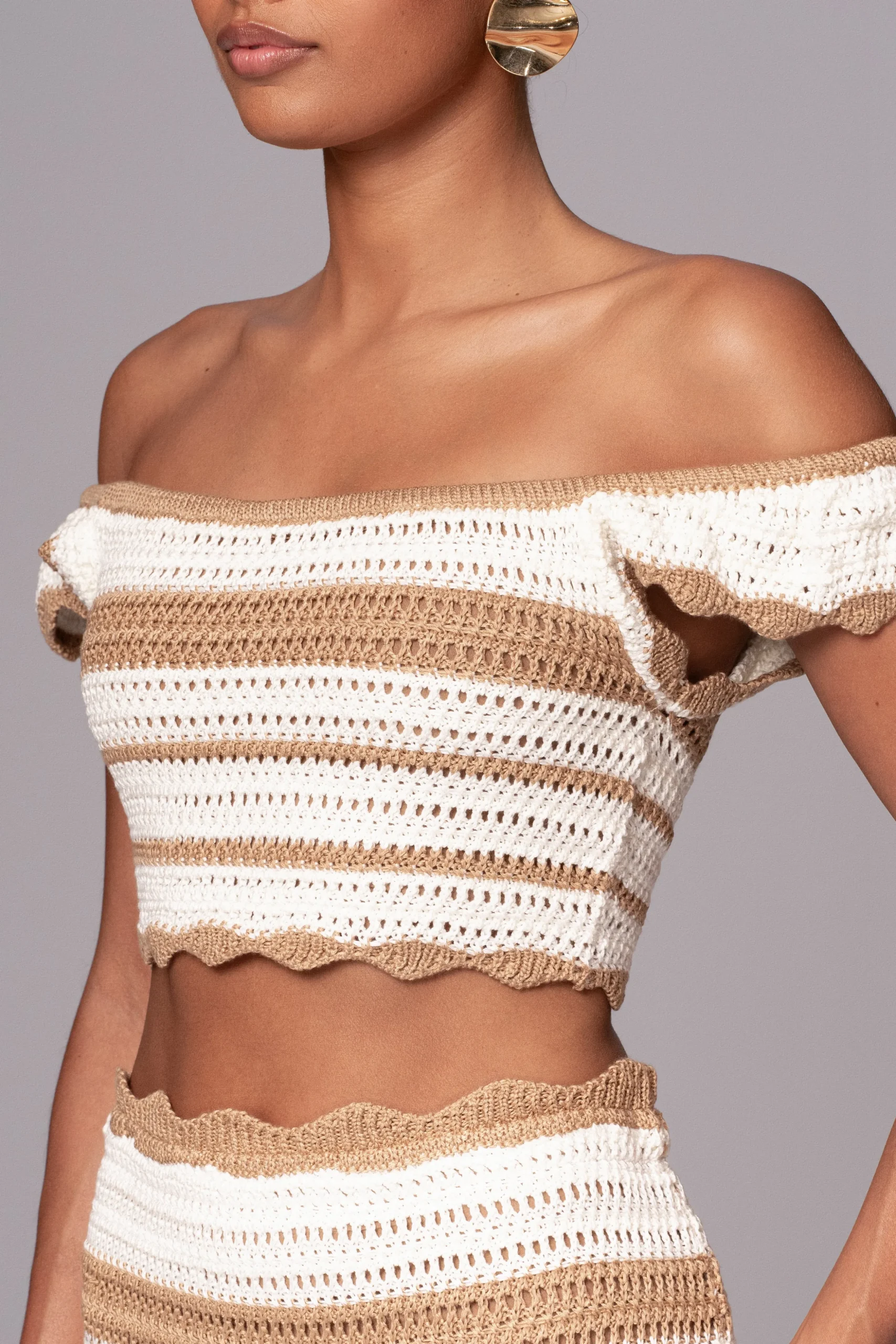 Beige Corazon Ruffle Skirt Set