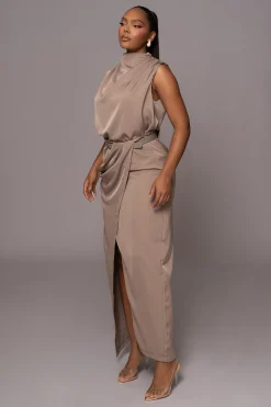 Beige Desiree Mock Neck Top