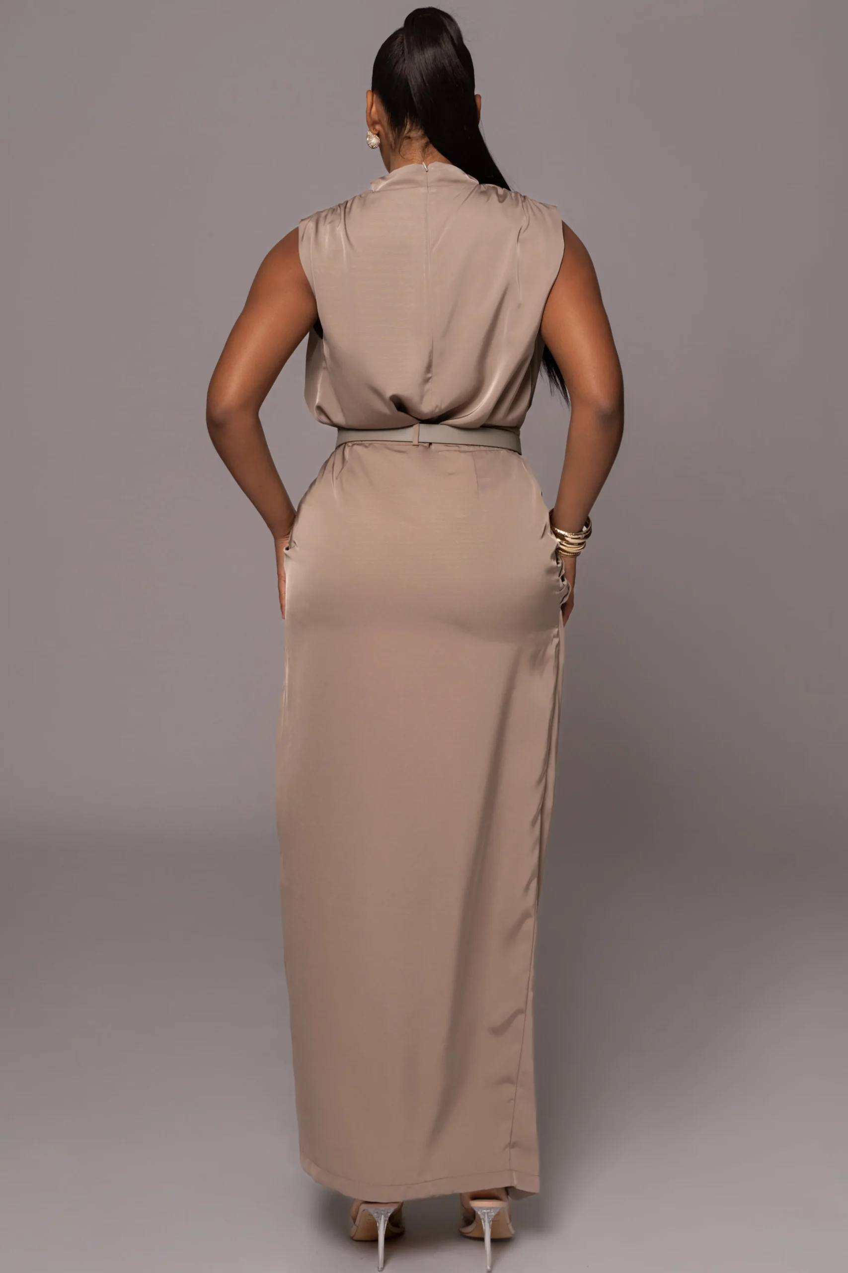 Beige Desiree Mock Neck Top