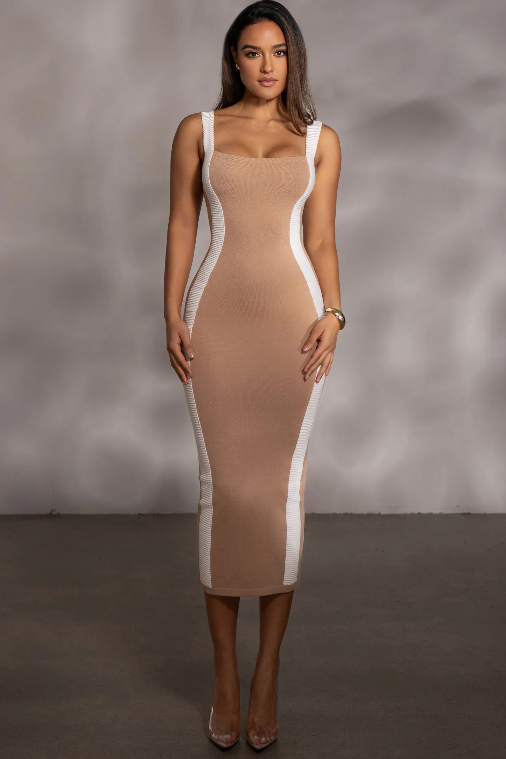 Beige Donna Knit Midi Dress