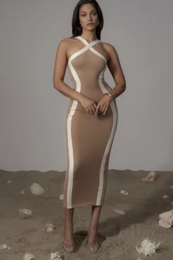 Beige Fabiola Contrast Maxi Dress