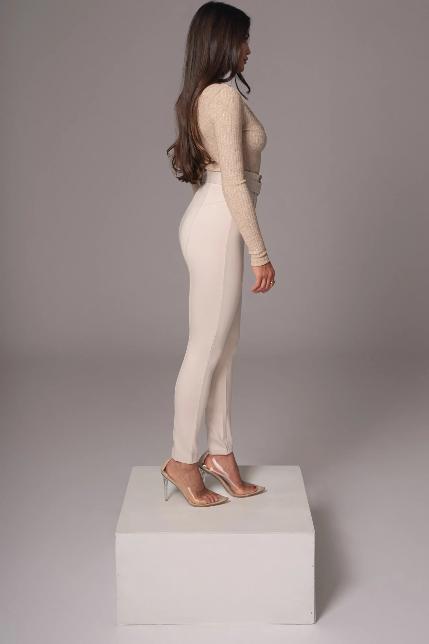 Beige Golden Buckled Pants