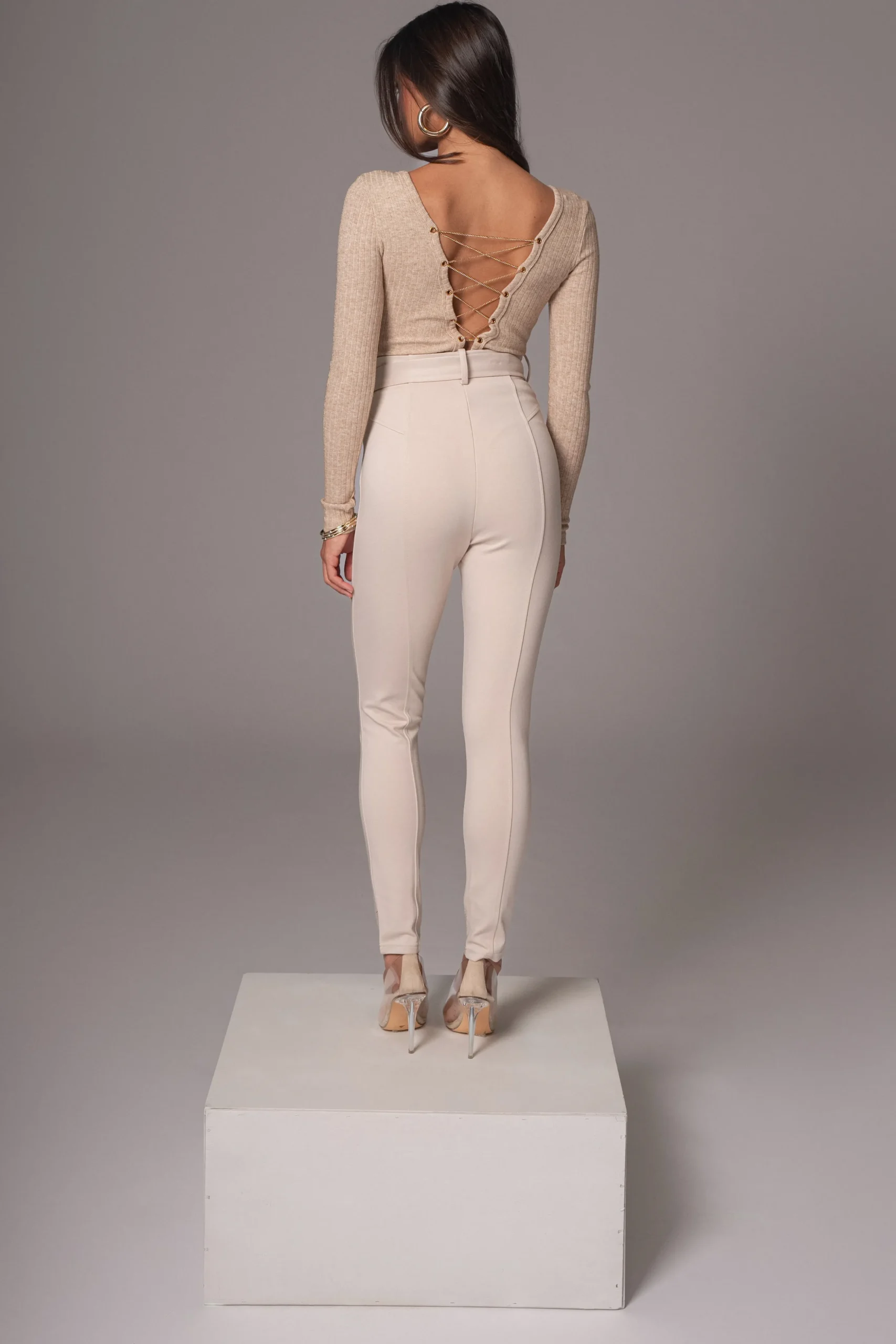 Beige Golden Buckled Pants