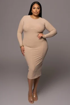 Beige High Expectations Midi Dress