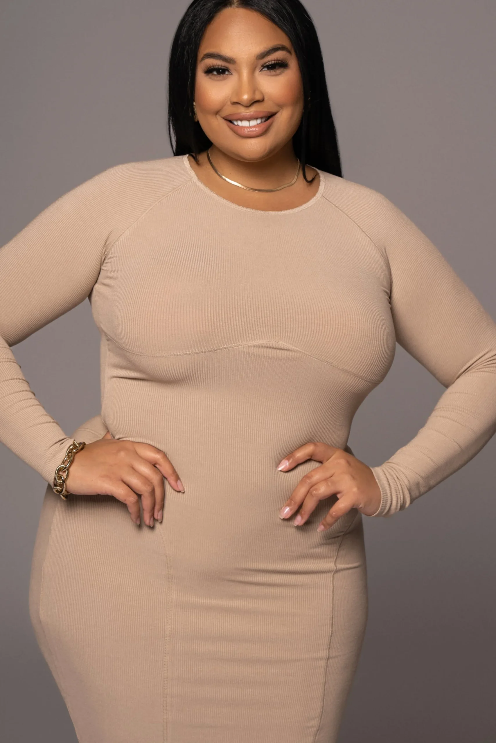 Beige High Expectations Midi Dress
