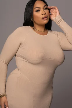 Beige High Expectations Midi Dress