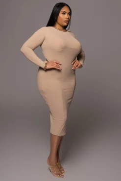Beige High Expectations Midi Dress