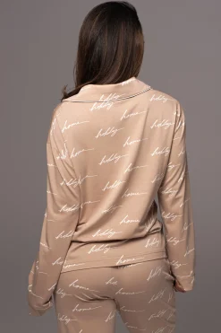 Beige Home For The Holidays Adult Pajama Set