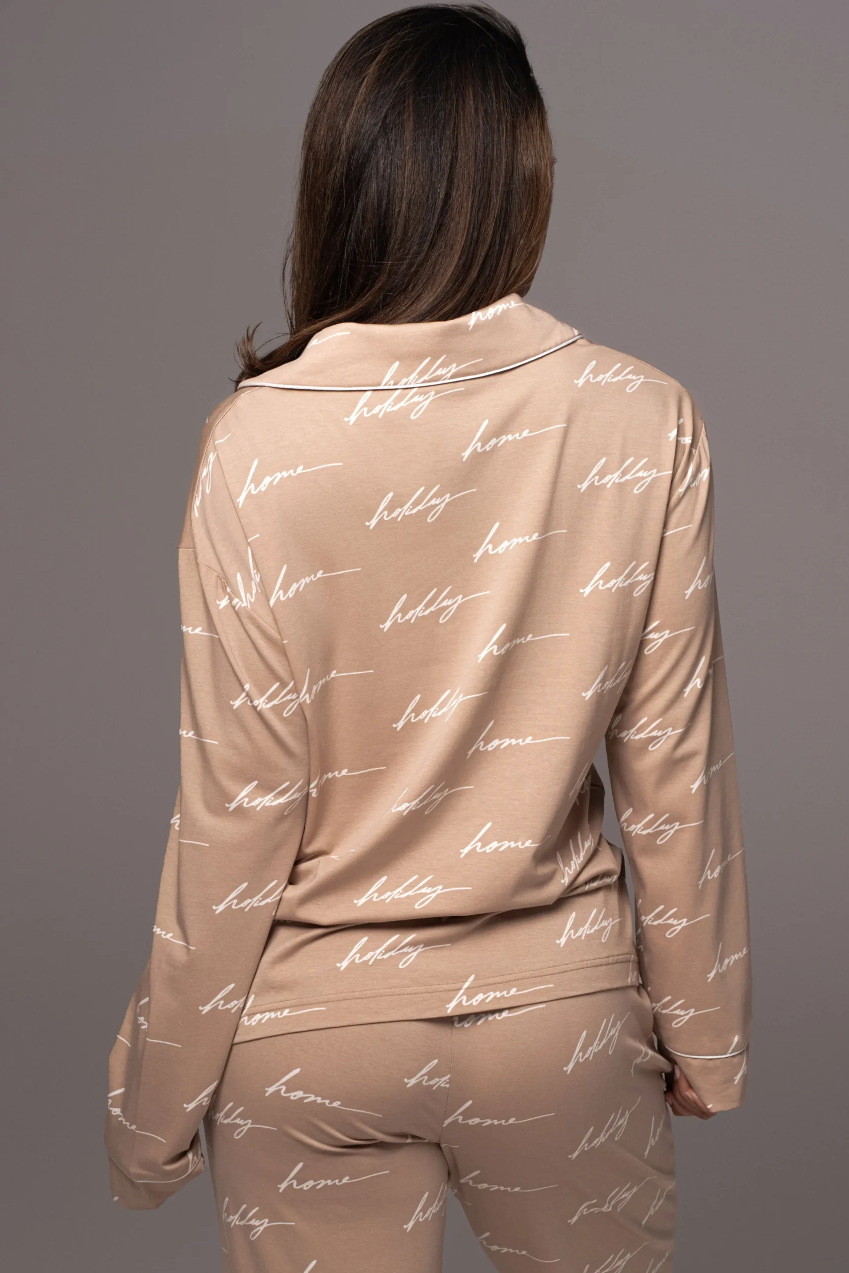 Beige Home For The Holidays Adult Pajama Set