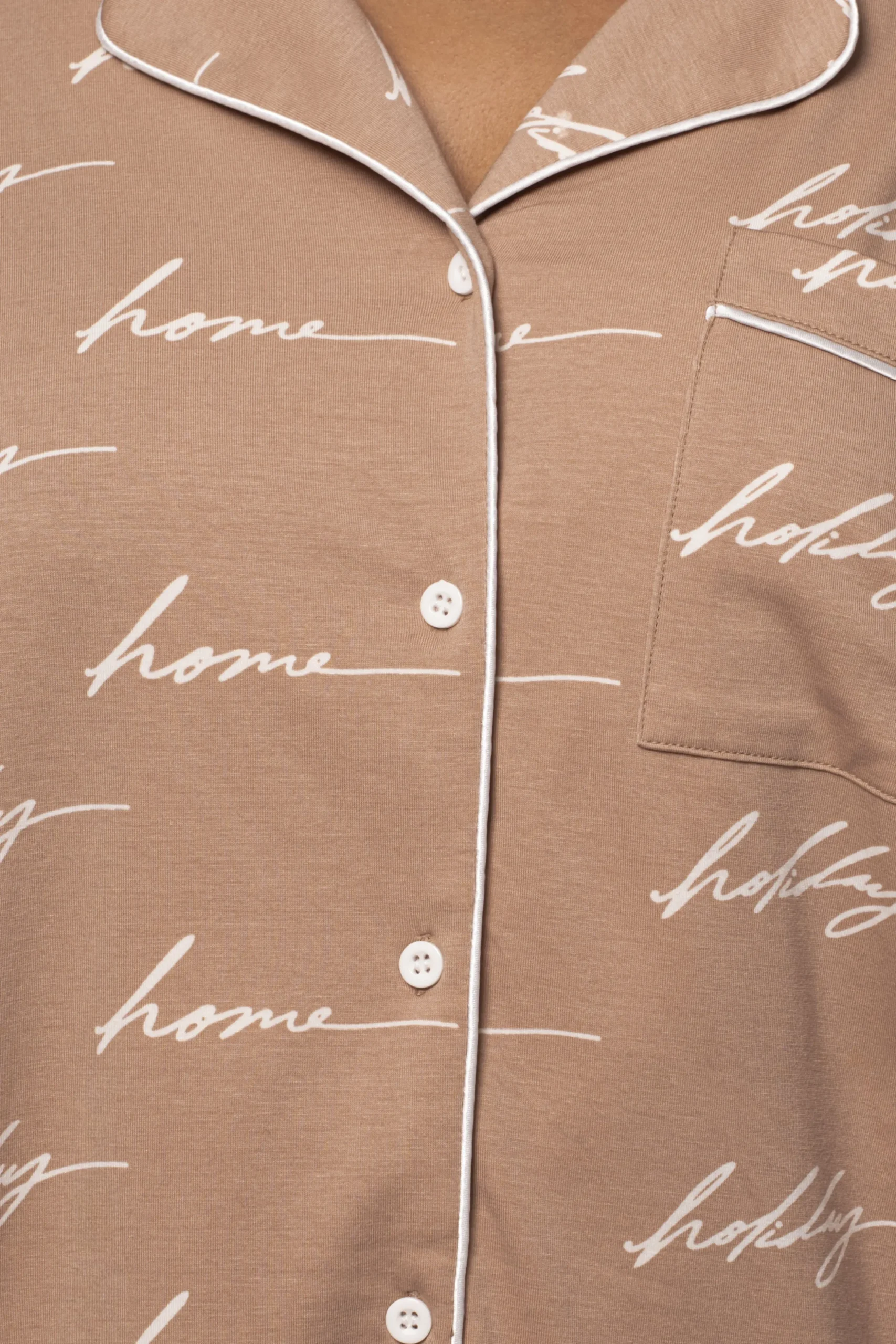 Beige Home For The Holidays Adult Pajama Set