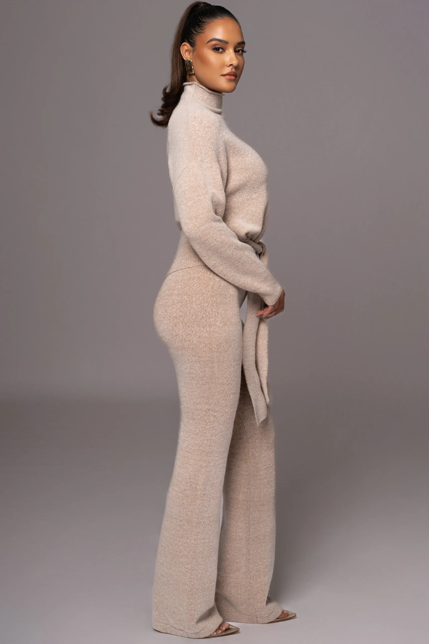 Beige Ivy Sweater Knit Pant Set
