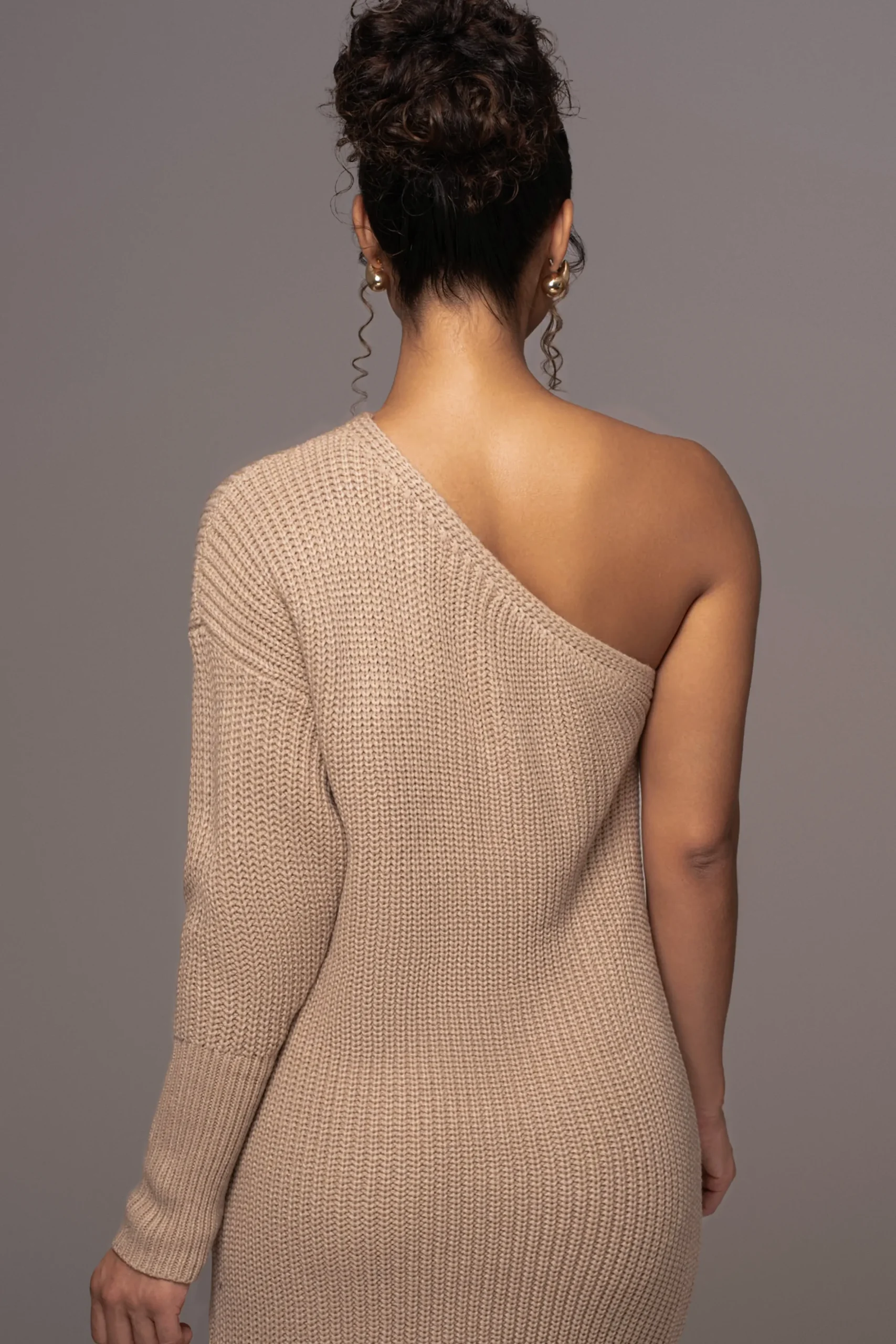 Beige Long Knit Sweater Dress