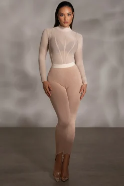 Beige Lori Sheer Knit Bodysuit