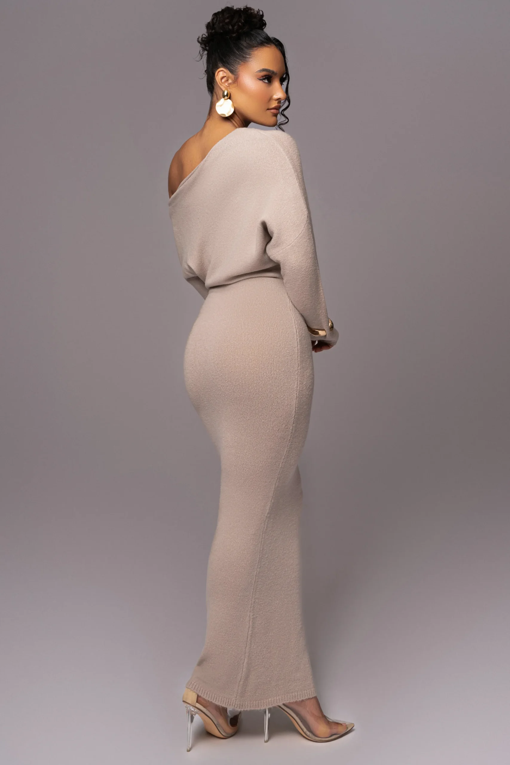 Beige Maddux Asymmetrical Maxi Dress