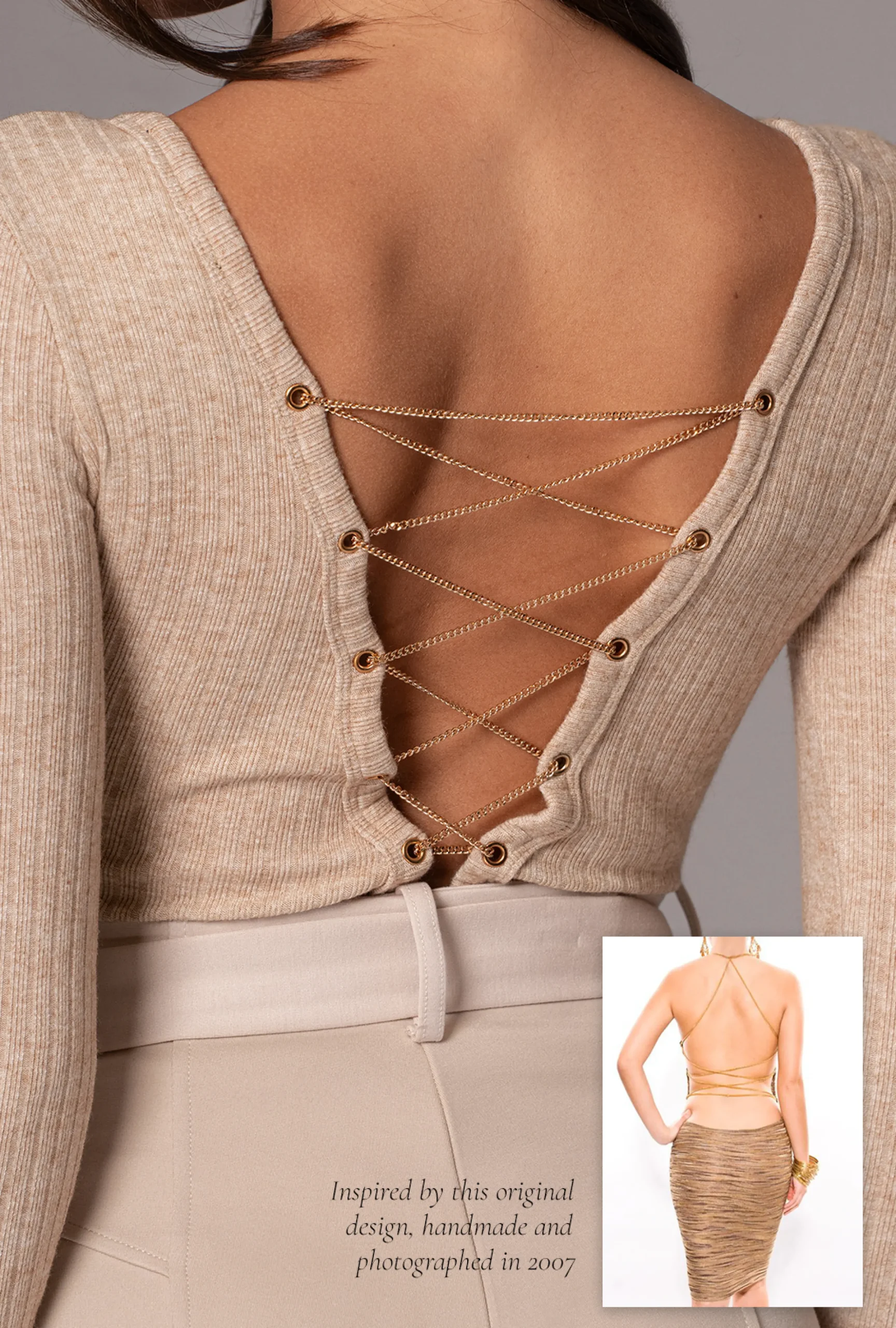 Beige Pegasus Chain Bodysuit