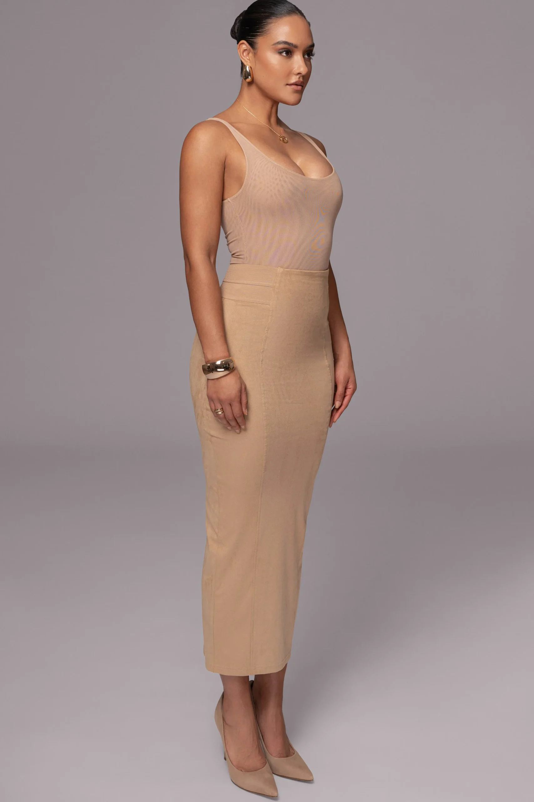 Beige Phoenix Suede Skirt