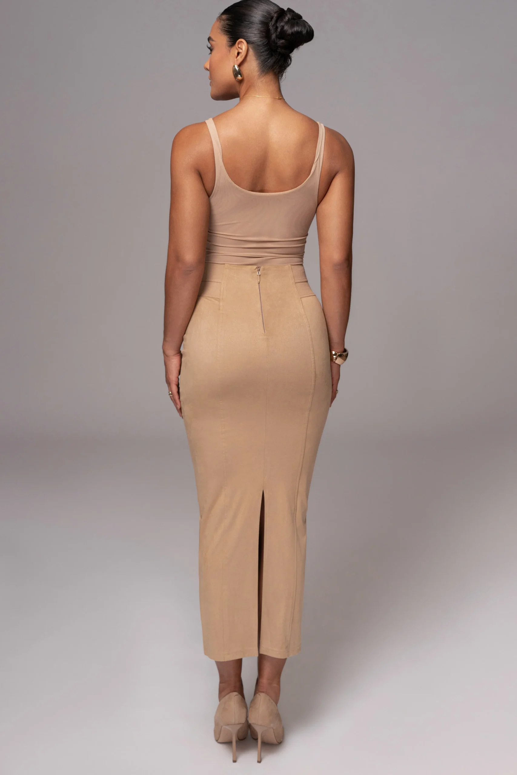 Beige Phoenix Suede Skirt