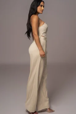 Beige Power Hour High Waist Trousers
