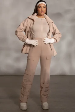 Beige Rise Up Zip Front Bodysuit