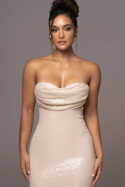 Beige Sequin Visions Of You Midi Dress