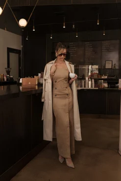 Beige Xena Suede Maxi Dress