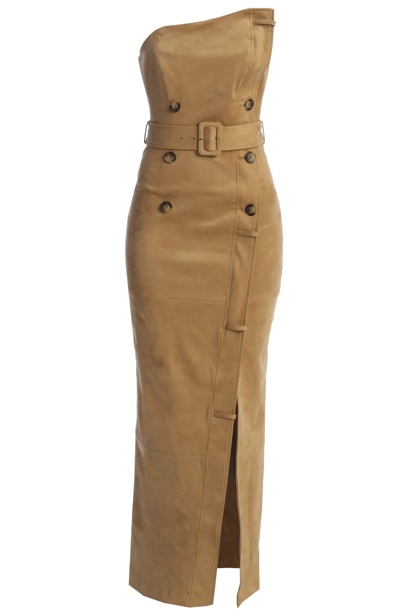 Beige Xena Suede Maxi Dress