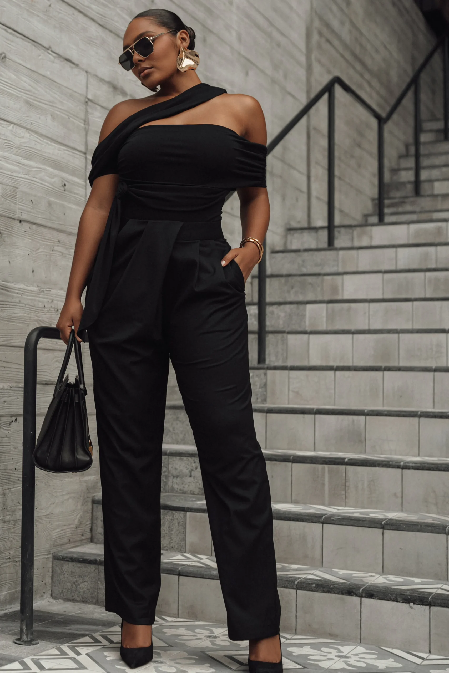 Black Above All Drape Bodysuit