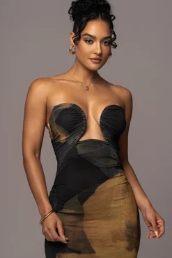 Black Abstract Bethany Strapless Maxi Dress