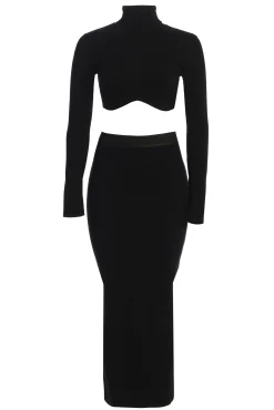Black Anise Ribbed Skirt Set