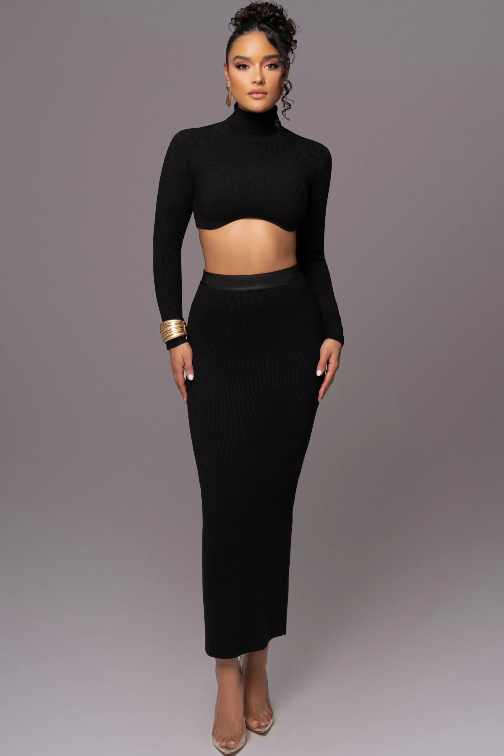 Black Anise Ribbed Skirt Set