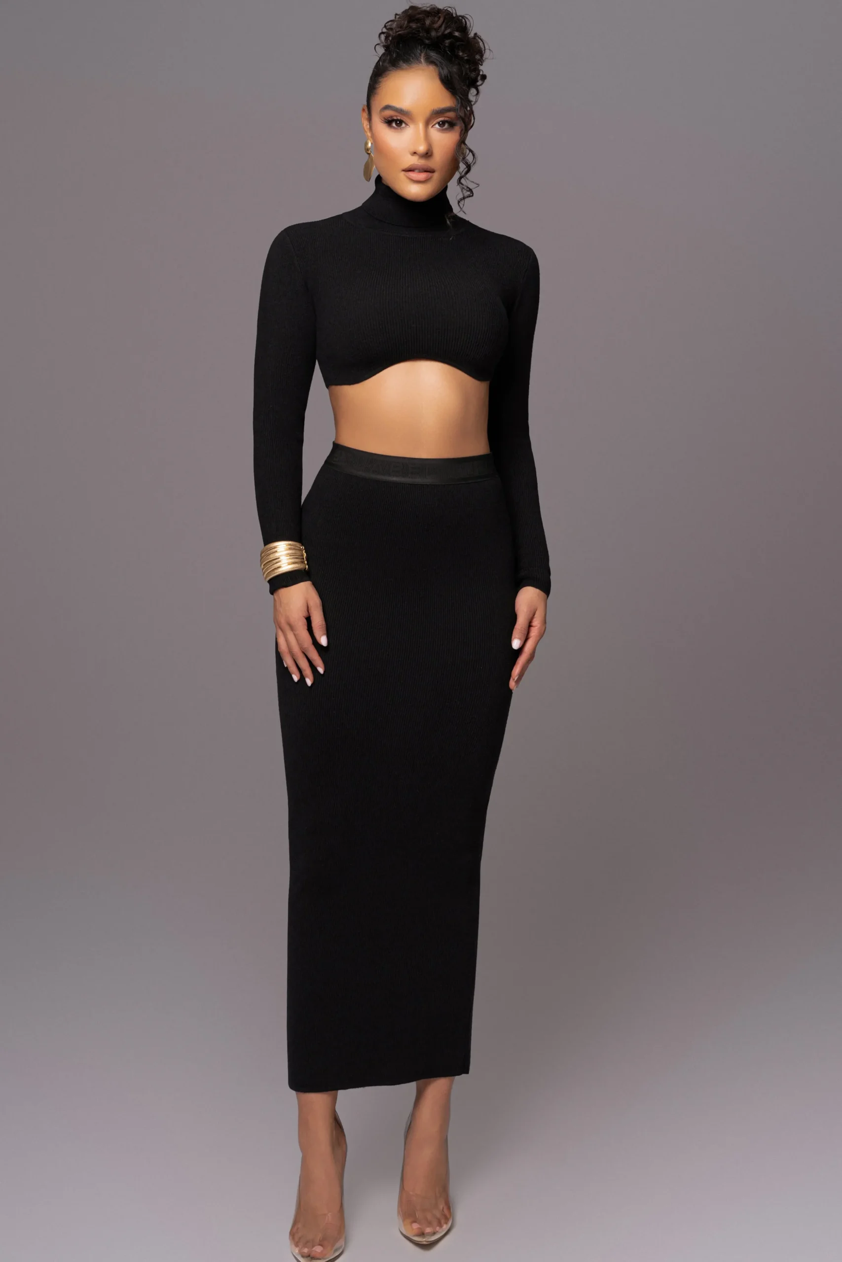 Black Anise Ribbed Skirt Set