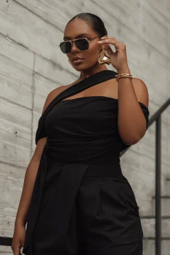 Black Asymmetrical Draped Trousers