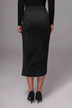 Black Audrey Suede Midi Skirt