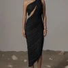 Black Aura Shimmer Midi Dress