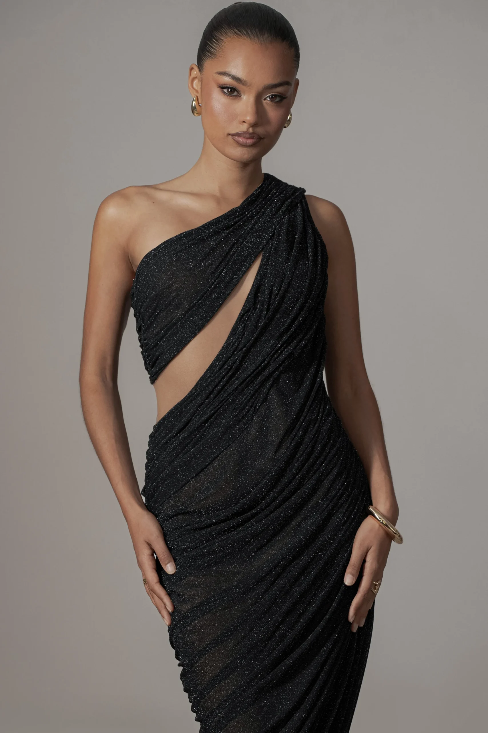 Black Aura Shimmer Midi Dress
