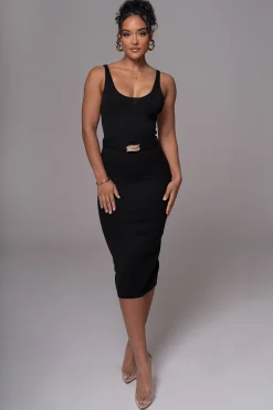 Black Belted Envy Midi Dress