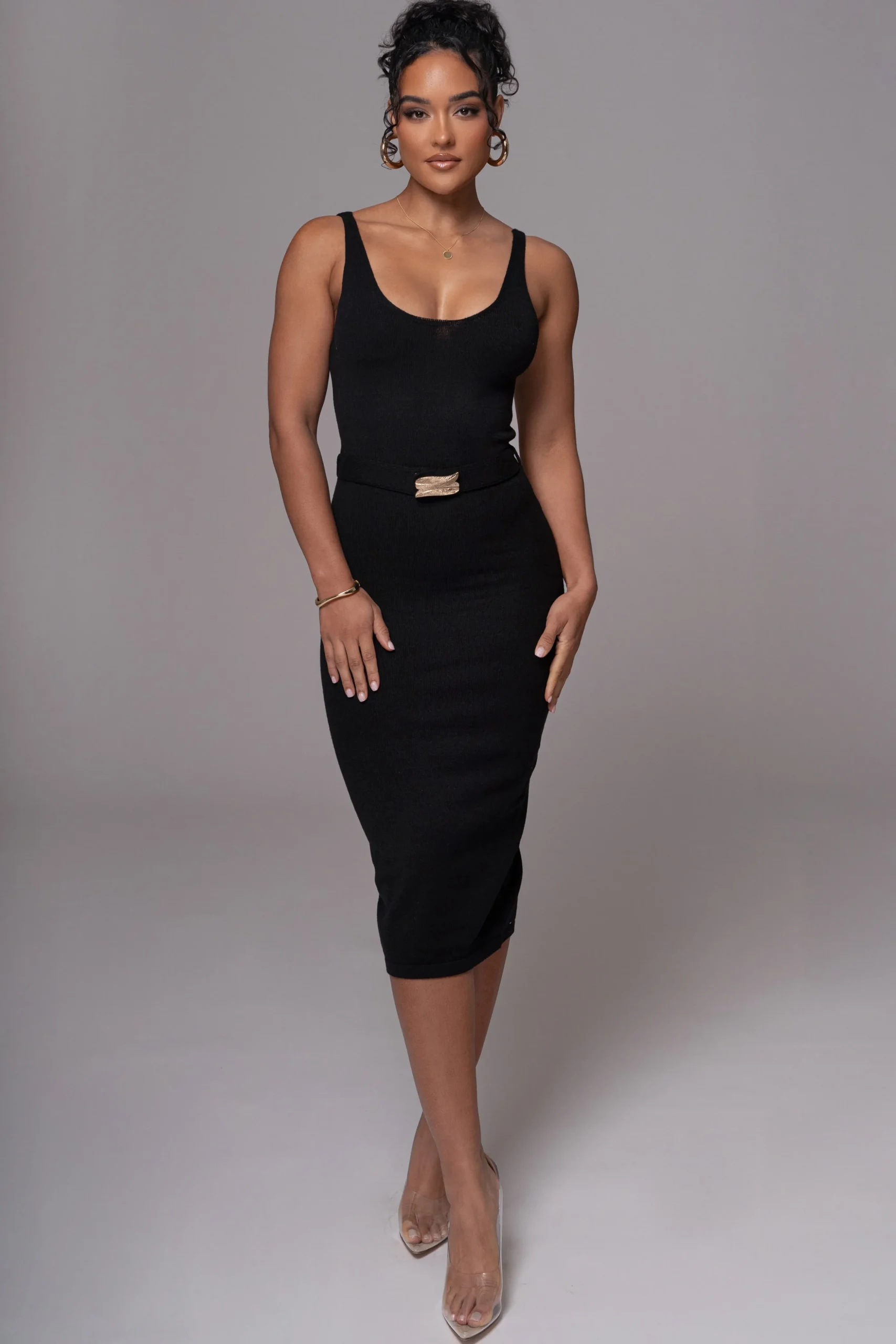 Black Belted Envy Midi Dress