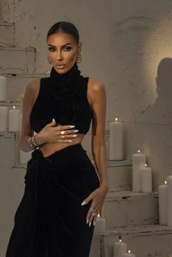 Black Chosen One Velvet Skirt Set