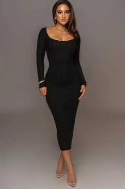 Black Danni Ribbed Maxi Dress
