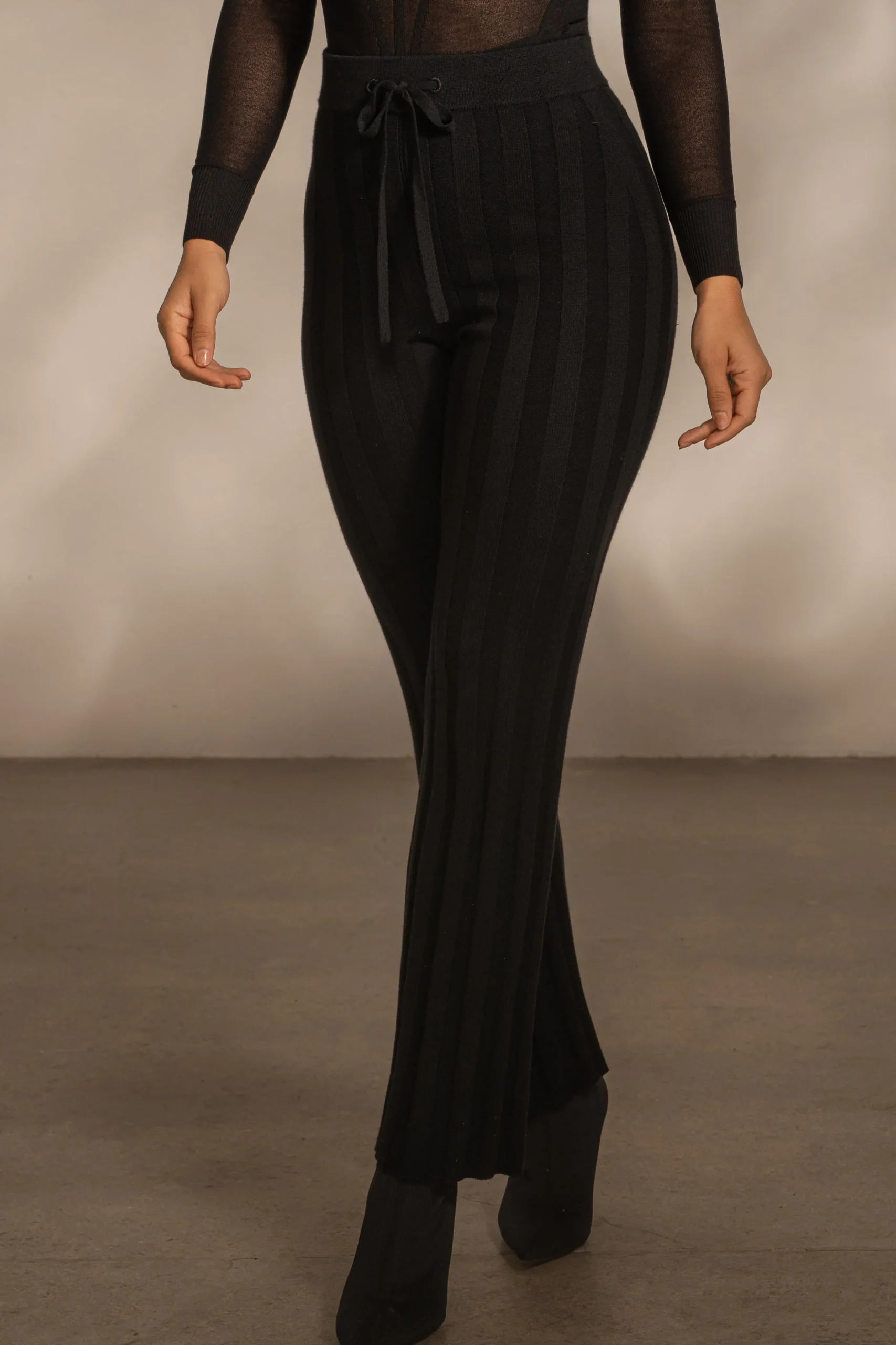 Black Darcey Ribbed Pants