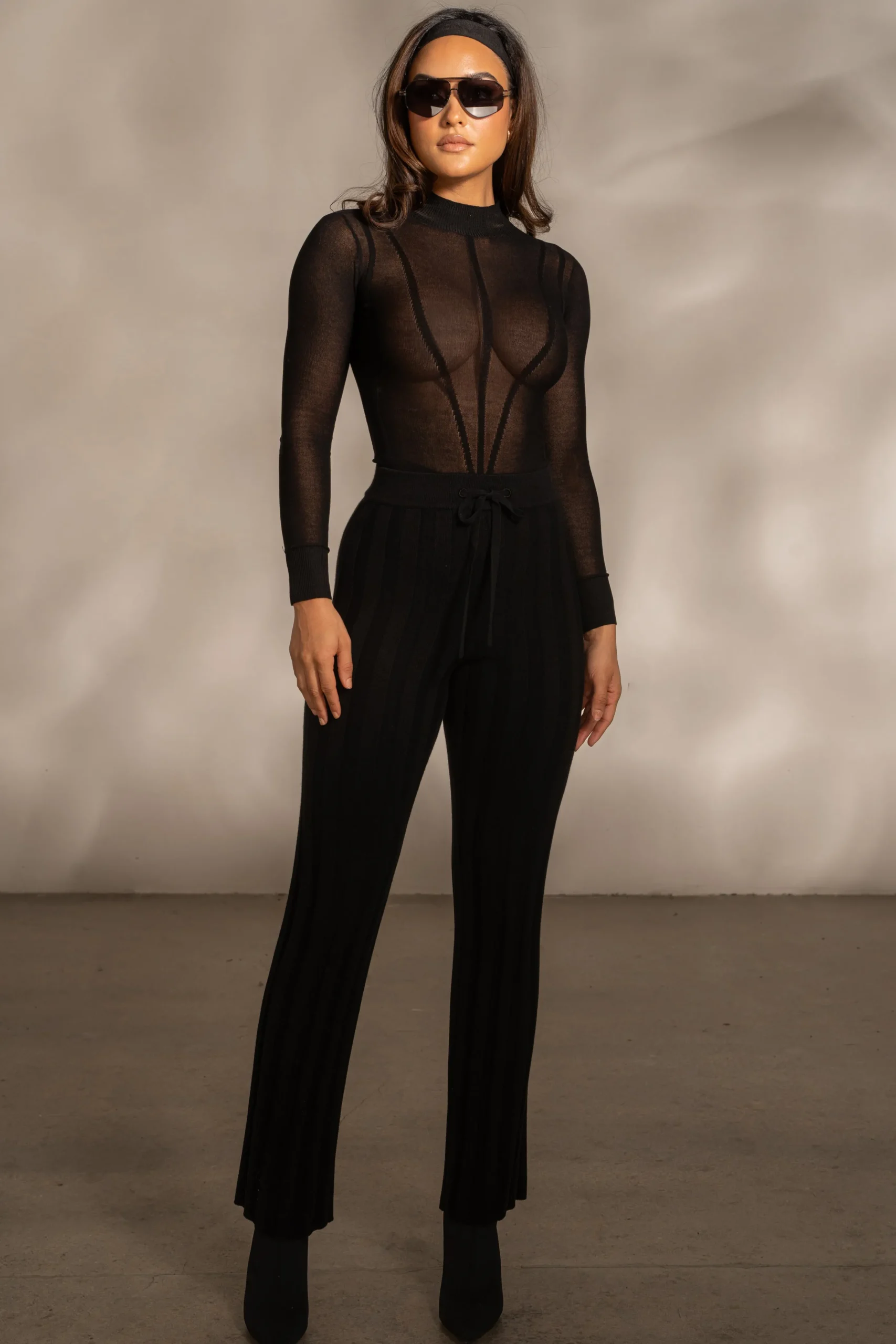 Black Darcey Ribbed Pants