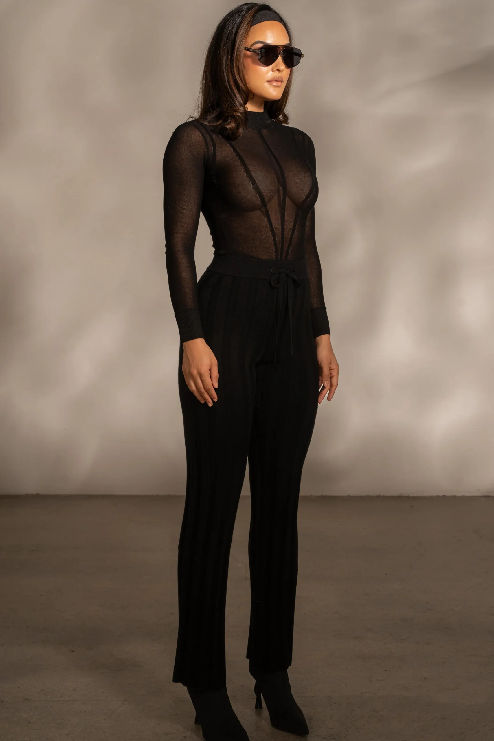 Black Darcey Ribbed Pants