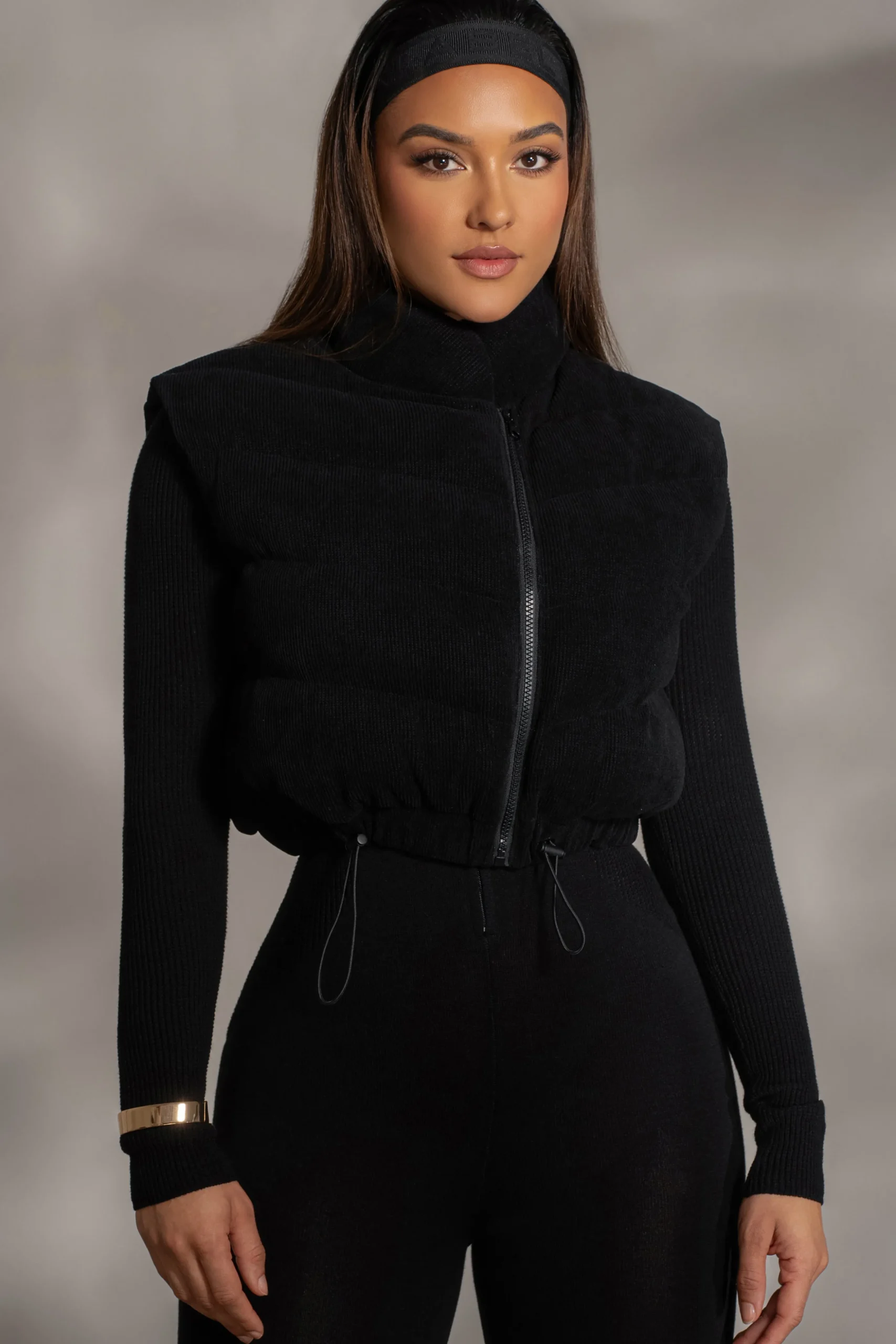 Black Delma Ribbed Puffer Vest
