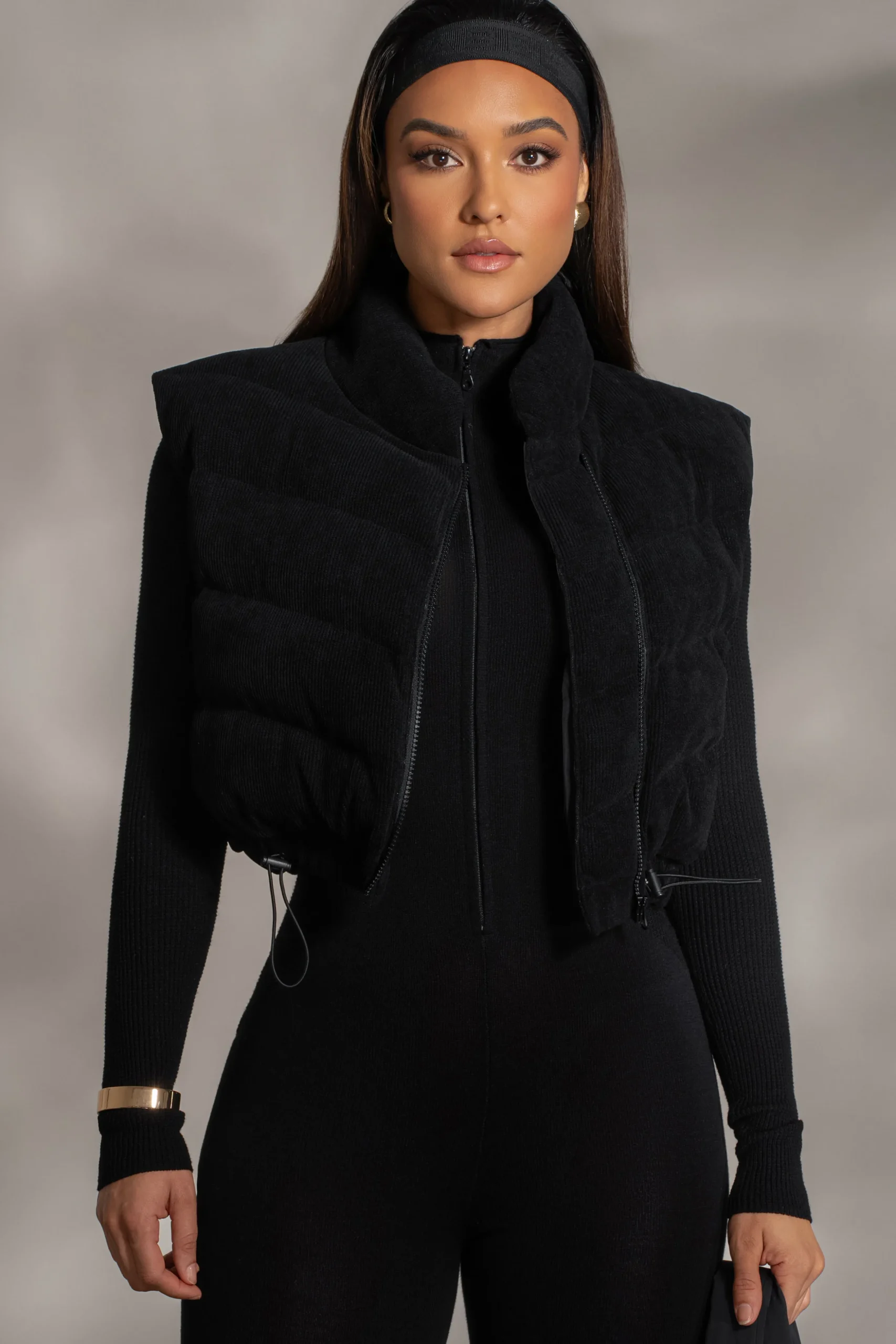Black Delma Ribbed Puffer Vest