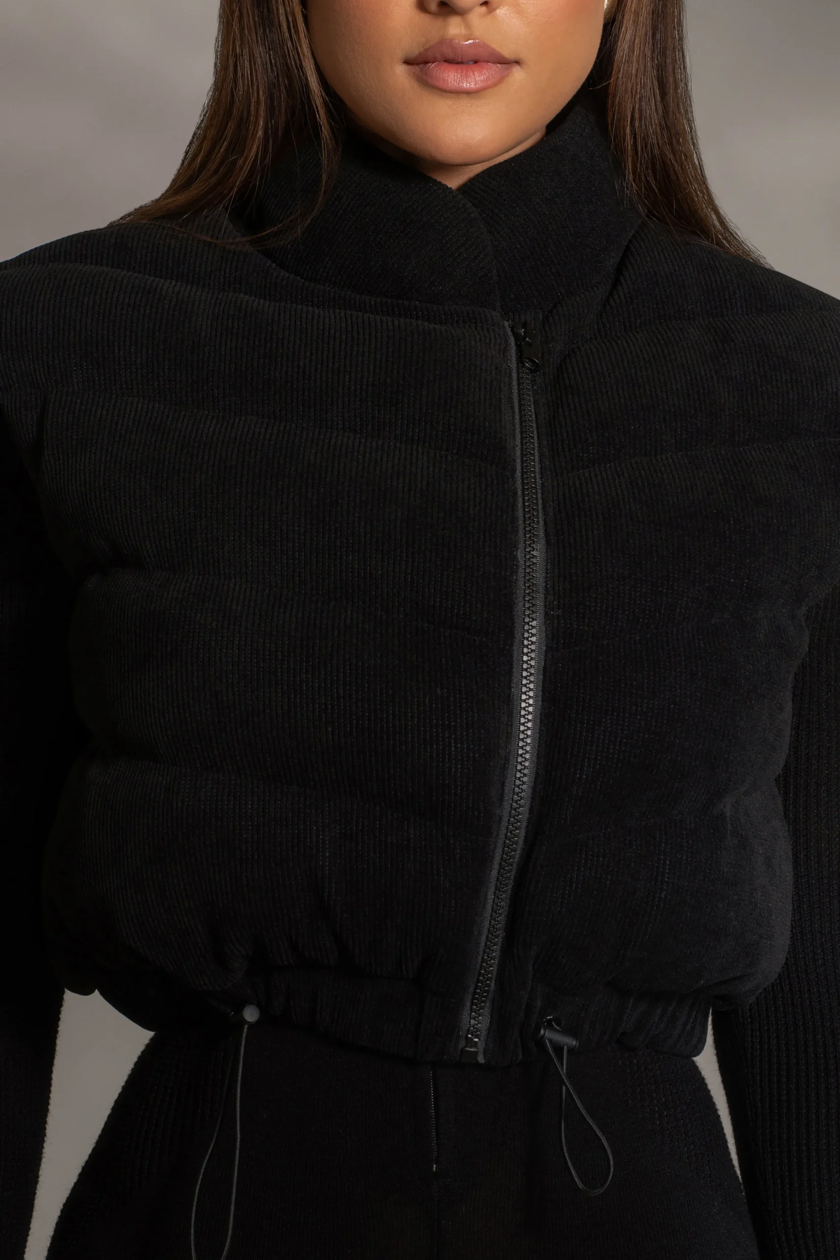 Black Delma Ribbed Puffer Vest