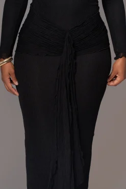 Black Drape Mock Neck Dress