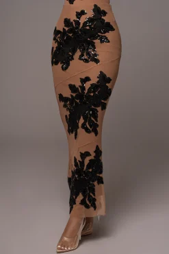 Black Edena Embroidered Midi Skirt
